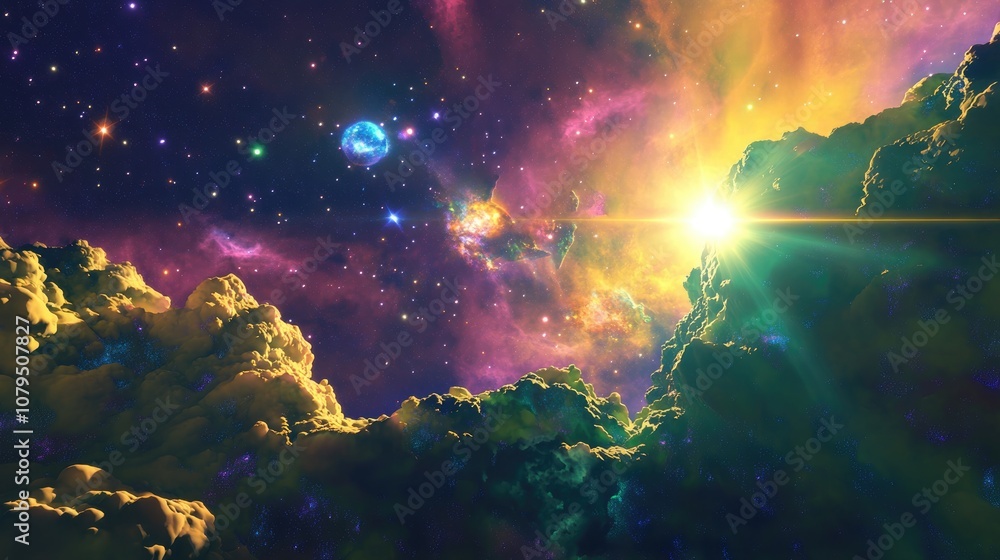 Colorful space nebula in a 3D cartoon rendering Colorful space nebula in a 3D cartoon rendering