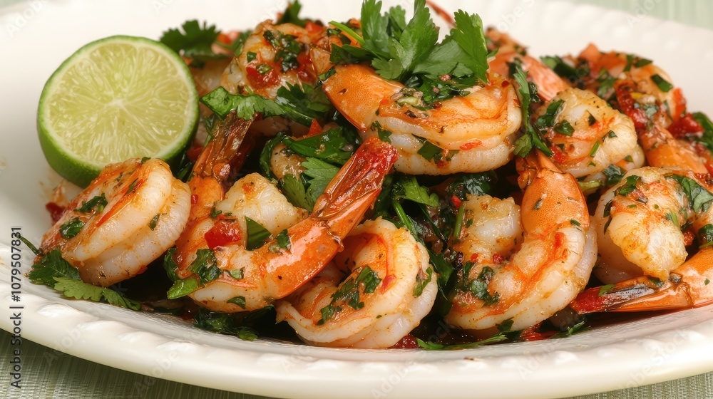 Delicious Shrimp Dish with Fresh Herbs and Lime Slices, Perfect for Seafood Lovers and Culinary Enthusiasts Looking for Vibrant and Flavorful Recipes Delicious Shrimp Dish with Fresh Herbs and Lime Slices, Perfect for Seafood Lovers and Culinary Enthusiasts Looking for Vibrant and Flavorful Recipes