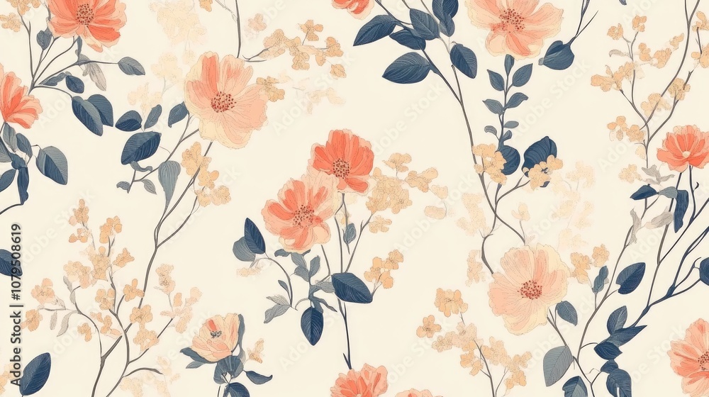 Seamless floral vector pattern featuring intricate blooms and delicate leaves ideal for romantic textile designs Seamless floral vector pattern featuring intricate blooms and delicate leaves ideal for romantic textile designs