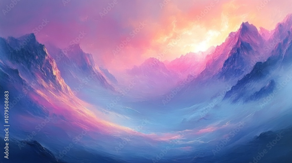 A Pastel Sunset Over Snowy Mountains A Pastel Sunset Over Snowy Mountains