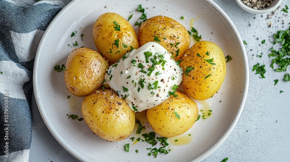 Creamy Potatoes with Herbs and Spices on Plate Creamy Potatoes with Herbs and Spices on Plate