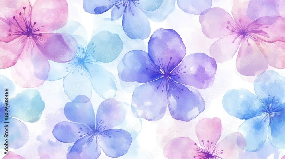 Seamless pattern of delicate watercolor flowers in soft pastel hues ideal for beauty product packaging or textile designs Seamless pattern of delicate watercolor flowers in soft pastel hues ideal for beauty product packaging or textile designs