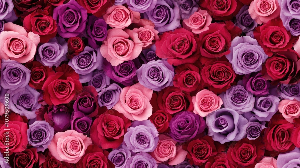 Seamless floral pattern featuring a texture of pink purple and red roses Seamless floral pattern featuring a texture of pink purple and red roses
