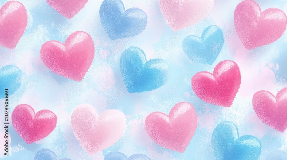 Seamless pattern of pastel pink and blue girly background adorned with vibrant hearts perfect for textile design crafts and digital projects Seamless pattern of pastel pink and blue girly background adorned with vibrant hearts perfect for textile design crafts and digital projects