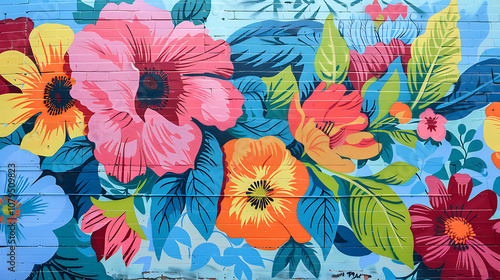 Fototapeta Naklejka Na Ścianę i Meble -  flowers in the garden graffiti on the wall