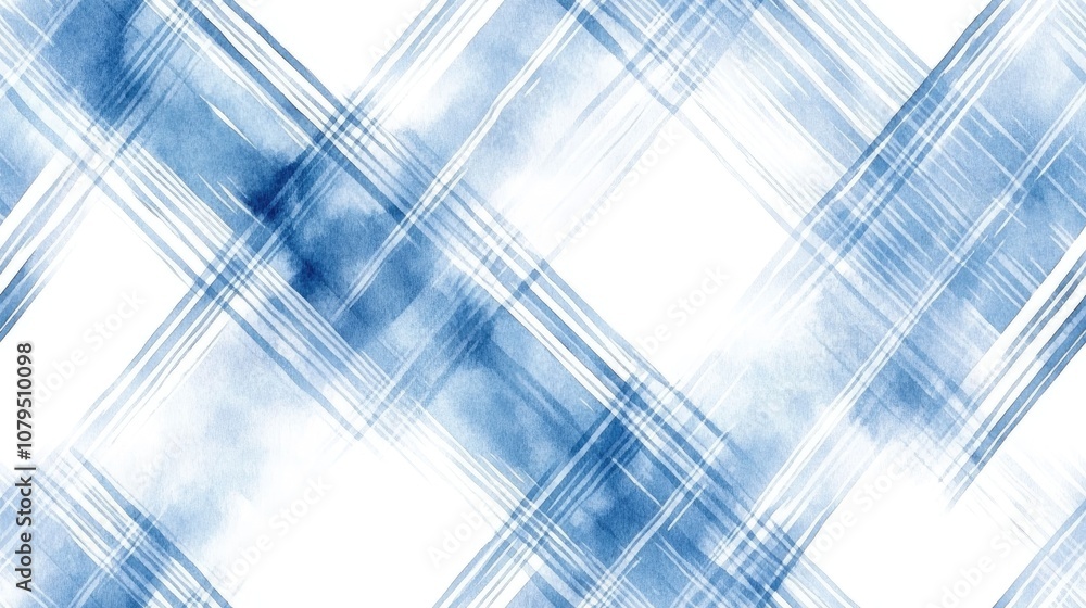 Diagonal plaid pattern with watercolor stripes in blue on a white background Hand drawn striped texture suitable for fabric textile wallpaper wrapping and tile design Diagonal plaid pattern with watercolor stripes in blue on a white background Hand drawn striped texture suitable for fabric textile wallpaper wrapping and tile design