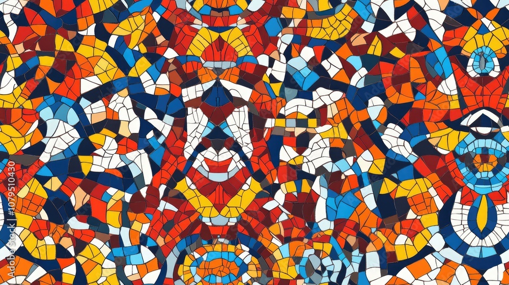 Fototapeta premium Illustration of a colorful abstract pattern featuring a kaleidoscope of mosaic textures