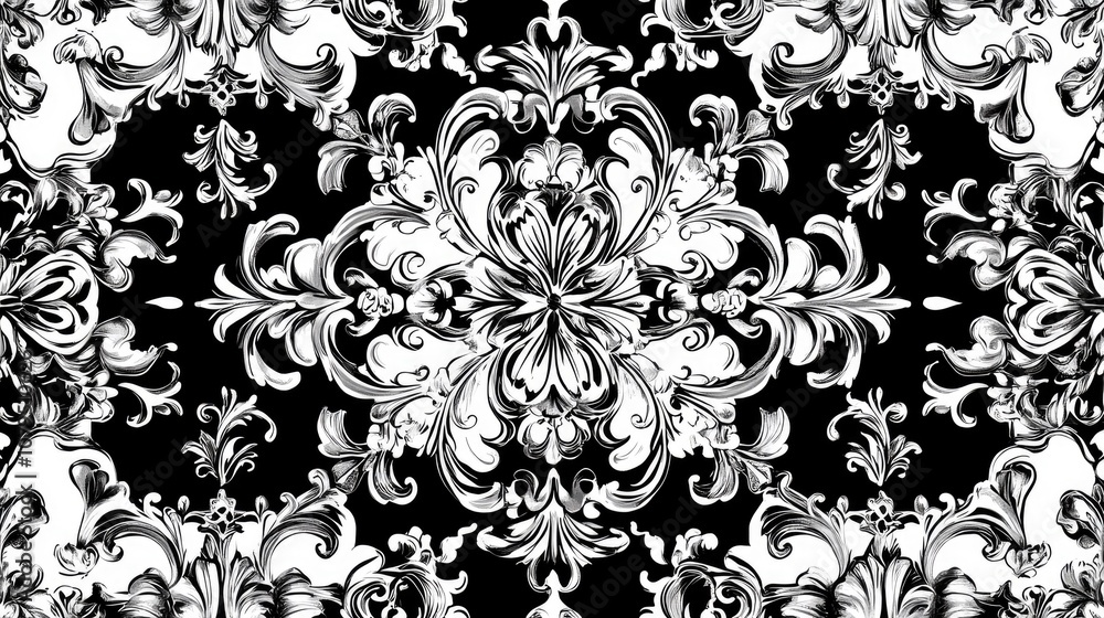 Obraz premium Seamless abstract pattern featuring intricate black and white elements versatile design for textiles and wallpapers