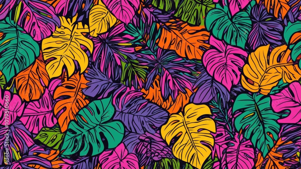 Bright Exotic Leaves Seamless Pattern Featuring Colorful Tropical Plants Stylish Hand Drawn Zentangle Design for Surface Textile Fabric and Linen Bright Exotic Leaves Seamless Pattern Featuring Colorful Tropical Plants Stylish Hand Drawn Zentangle Design for Surface Textile Fabric and Linen