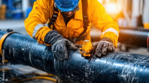 Obraz na płótnie Offshore engineer conducts thorough evaluation of pipeline stability standards to ensure safety and compliance in harsh environments w salonie