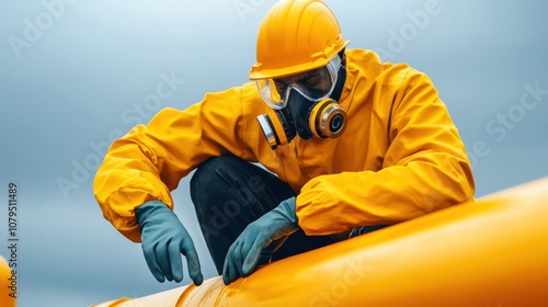Offshore engineer evaluates pipeline stability with professional standards in hazardous conditions for safe operations