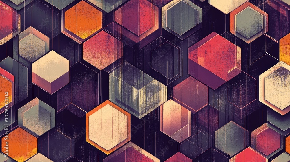 Geometric seamless pattern featuring abstract hexagonal shapes and 3D cube designs for modern graphic applications Geometric seamless pattern featuring abstract hexagonal shapes and 3D cube designs for modern graphic applications