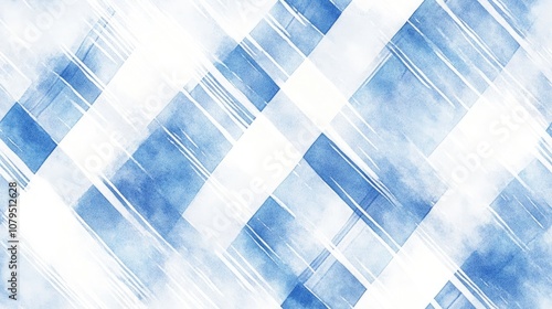 Diagonal plaid pattern with watercolor stripes in blue on a white background Hand drawn striped texture suitable for fabric textile wallpaper wrapping and tile design