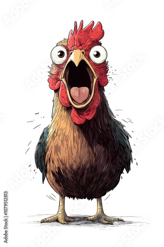furious hen with wide eyes and expressive cartoon style, showcasing vibrant colors and striking appearance on transparent background