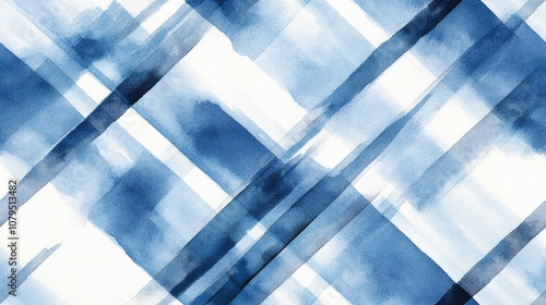 Diagonal plaid pattern with watercolor stripes in blue on a white background Hand drawn striped texture suitable for fabric textile wallpaper wrapping and tile design
