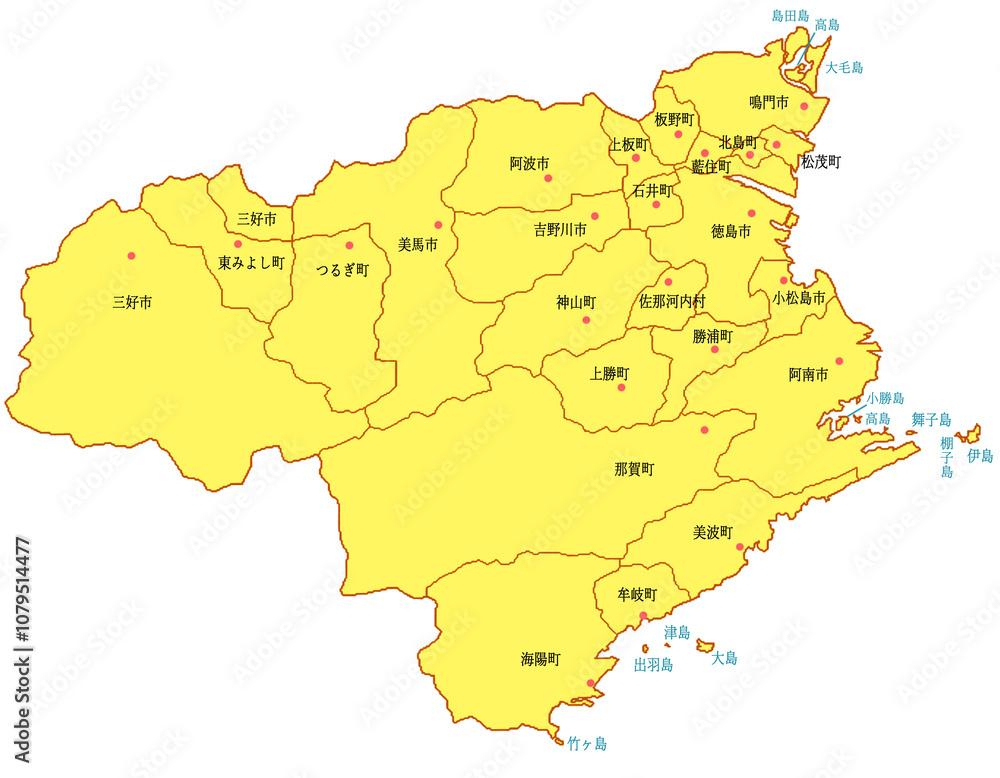 Obraz premium 徳島県 地図 黄色 イラスト