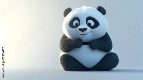 Adorable cartoon panda bear sitting on white background, looking at camera with a cute and playful expression.