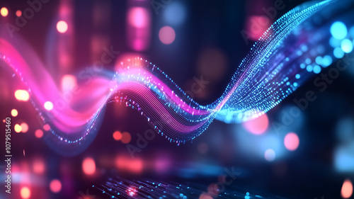 vibrant visualization of data waves in pink and blue tones, representing technology and innovation. flowing lines create dynamic and energetic atmosphere
