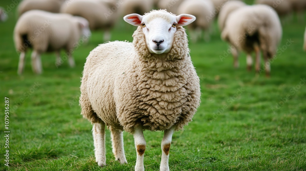 Sheep Grazing in a Green Pasture Landscape Sheep Grazing in a Green Pasture Landscape