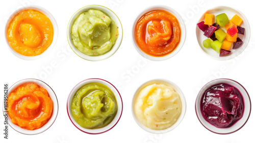 Baby food puree on white transparent background 