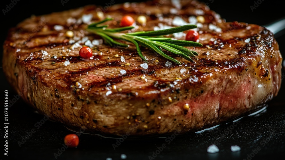 Grilled steak with rosemary and peppercorns. Grilled steak with rosemary and peppercorns.