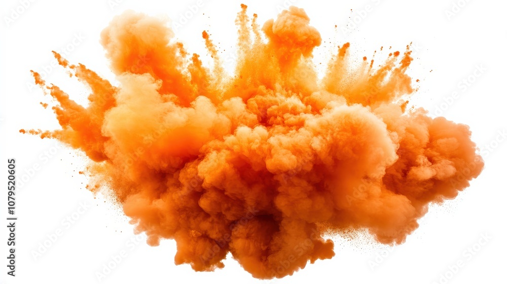 A vibrant orange explosion of dust and smoke fills the frame, creating a dramatic and energetic visual impact. A vibrant orange explosion of dust and smoke fills the frame, creating a dramatic and energetic visual impact.