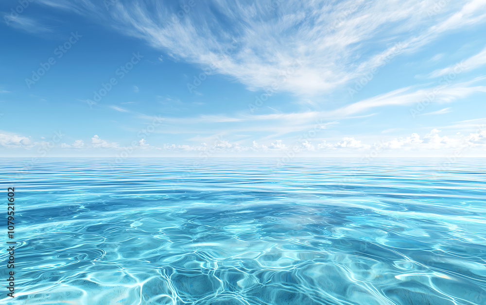 serene view of calm ocean water blending seamlessly with sky, showcasing vibrant blue hues and gentle waves. tranquil atmosphere evokes sense of peace and relaxation serene view of calm ocean water blending seamlessly with sky, showcasing vibrant blue hues and gentle waves. tranquil atmosphere evokes sense of peace and relaxation