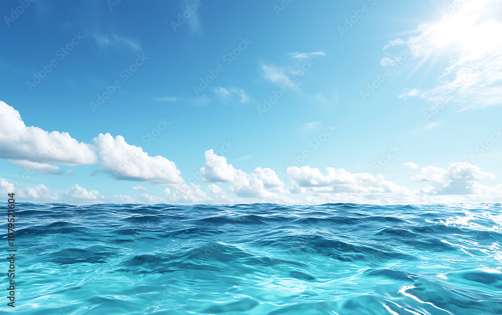 serene ocean view with vibrant blue water and fluffy clouds under bright sky creates tranquil atmosphere serene ocean view with vibrant blue water and fluffy clouds under bright sky creates tranquil atmosphere