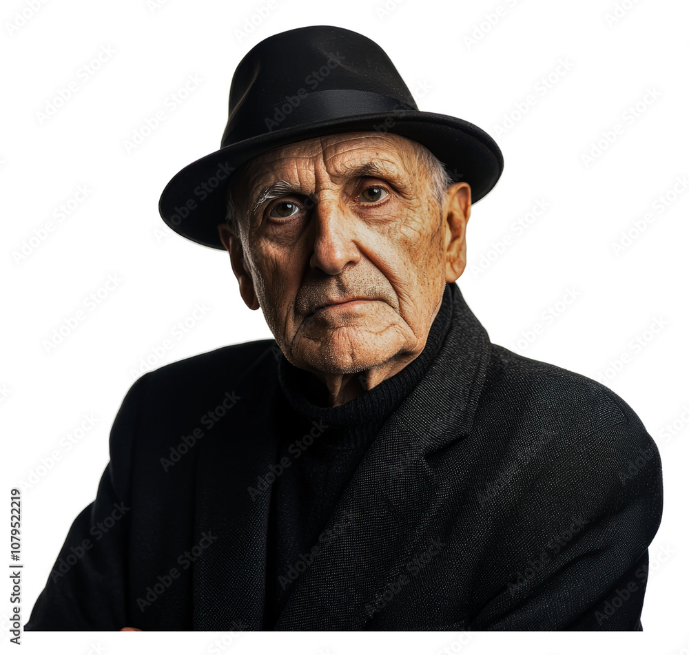 PNG Serious elderly man in a hat PNG Serious elderly man in a hat