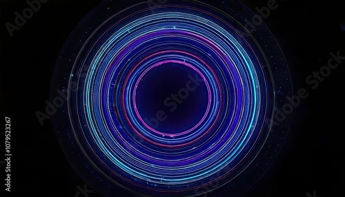 A circle of creative digital technology on a dark backdrop. Large-scale data