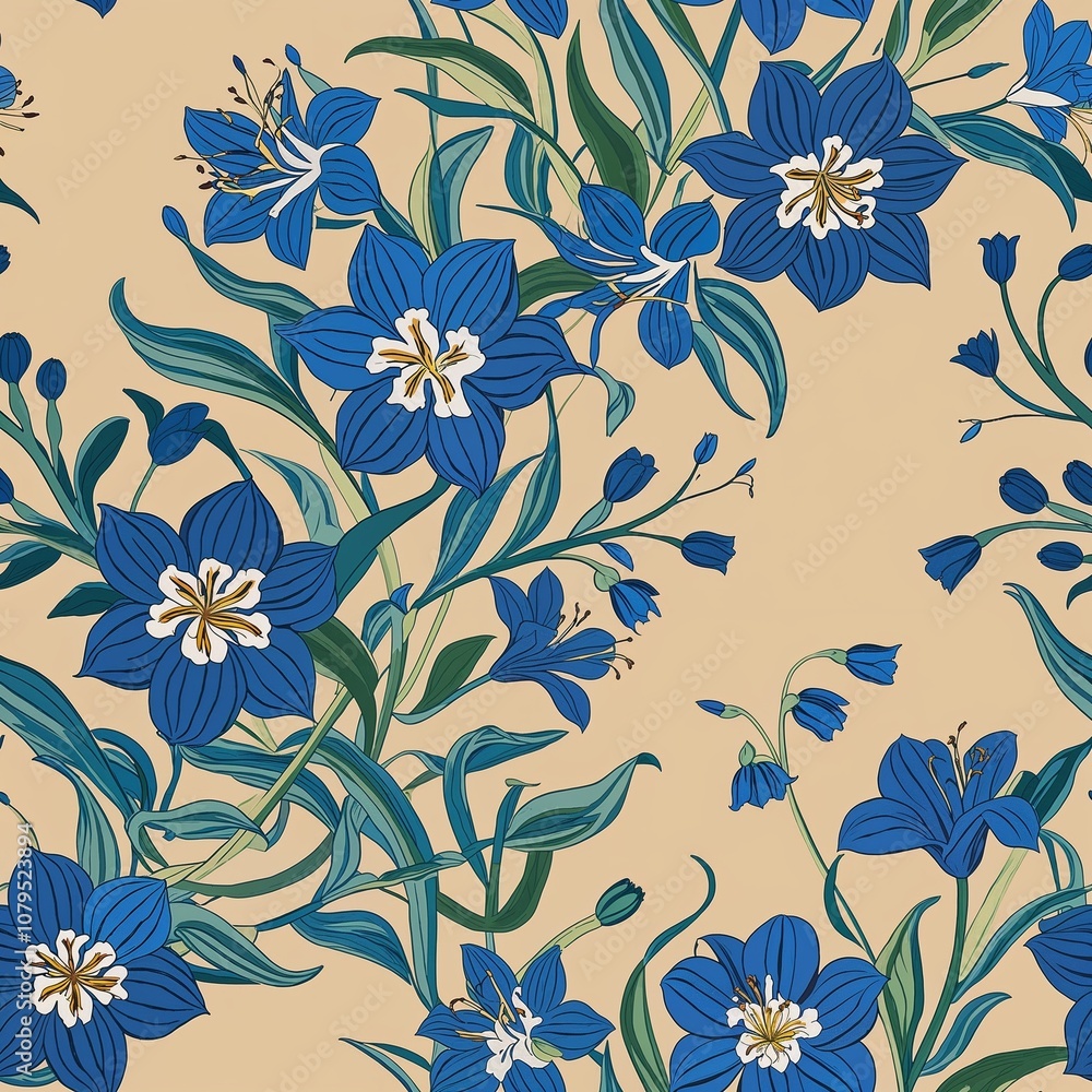 custom made wallpaper toronto digitalBlue Scilla flower pattern design illustration on plain background seamless wallpaper print