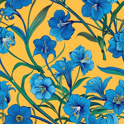 Wallpaper Mural Blue Scilla flower pattern design illustration on plain background seamless wallpaper print Torontodigital.ca