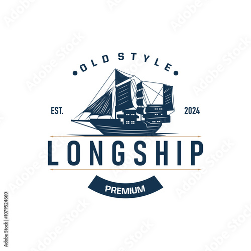 vintage viking longship warship logo traditional ocean sailboat silhouette design