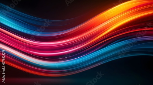 Neon light streaks in vibrant colors sweep across a dark background, creating a dynamic and energetic flow. The intertwining colors create a captivating and modern aesthetic that draws the eye.