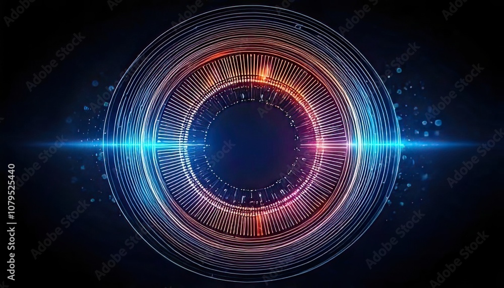 A circle of creative digital technology on a dark backdrop. Large-scale data A circle of creative digital technology on a dark backdrop. Large-scale data