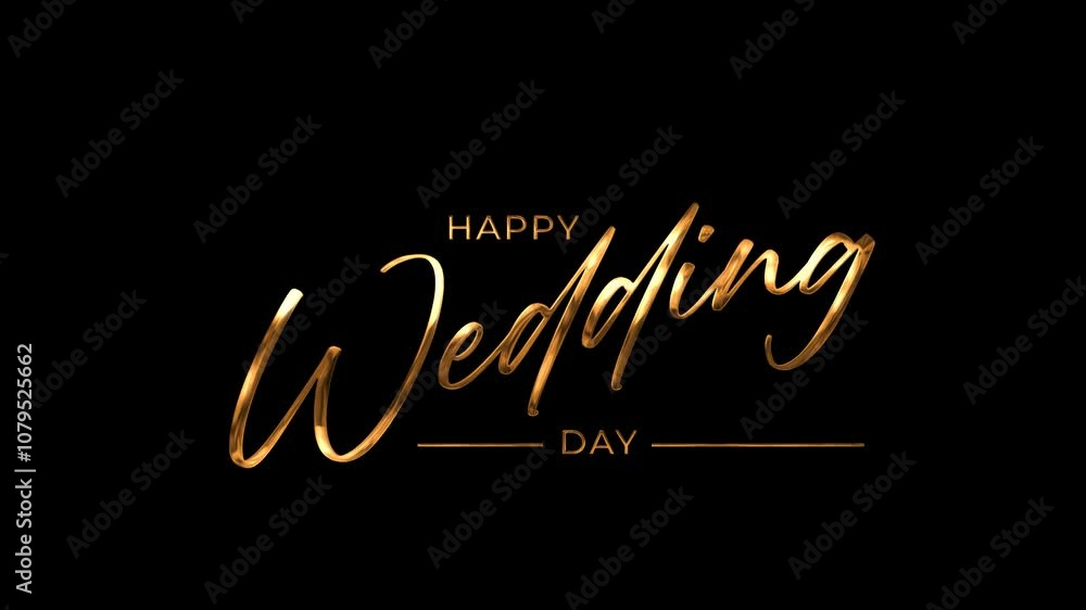 Gold script on black background for Happy Wedding Day suitable for wedding invitations, announcements, social media posts, and greeting cards. Gold script on black background for Happy Wedding Day suitable for wedding invitations, announcements, social media posts, and greeting cards.