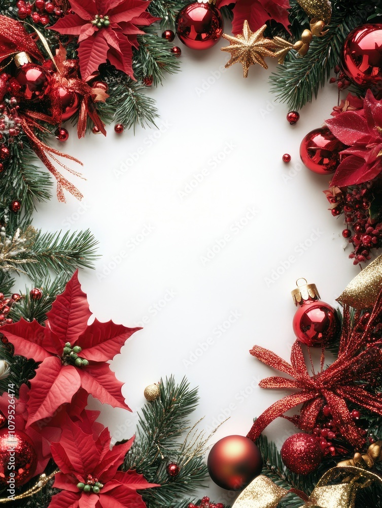 Christmas border with flowers and bows , copy space , ai Christmas border with flowers and bows , copy space , ai