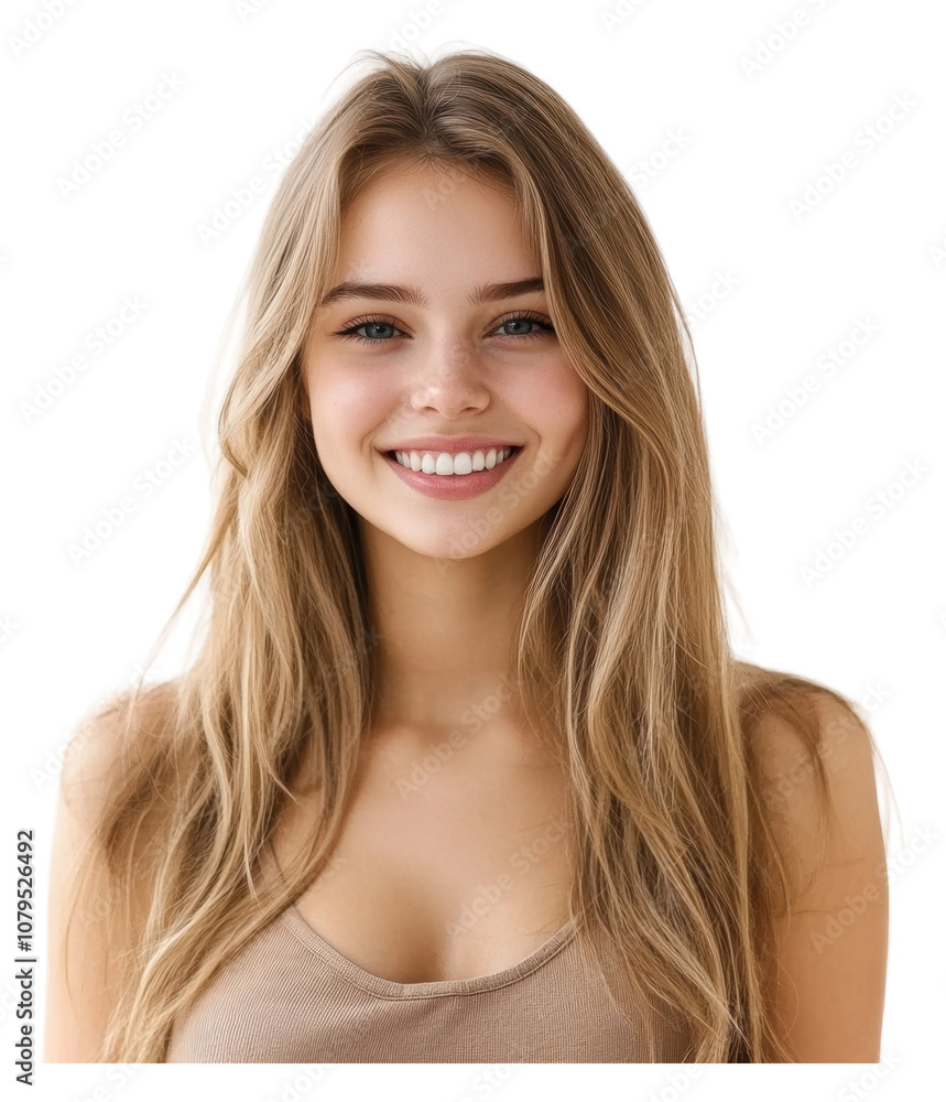 PNG Smiling young woman with long hair PNG Smiling young woman with long hair