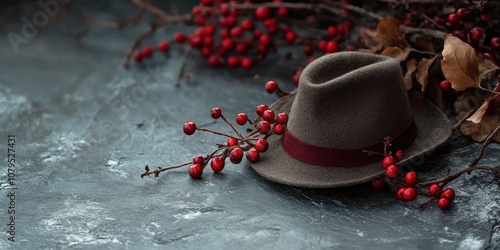 Christmas composition with hat on slate , copy space , ai