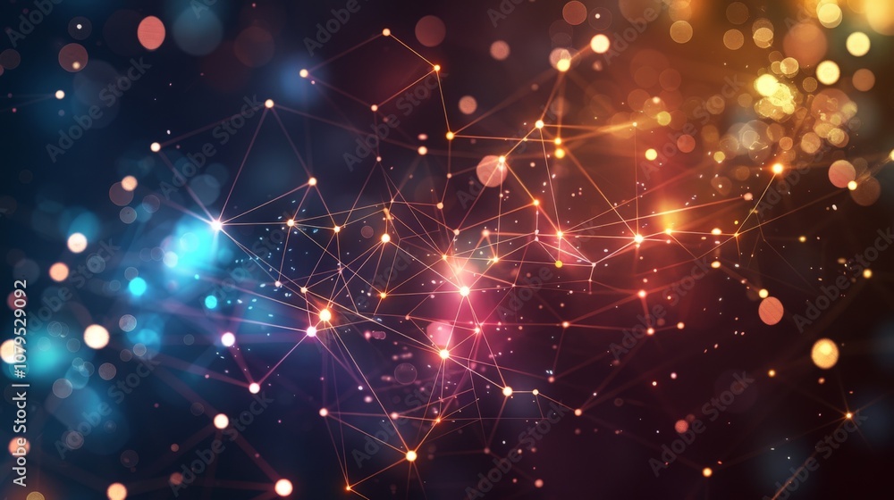 Wallpaper Complex network of nodes connecting with lines and colorful bokeh lights, perfect for a wallpaper Wallpaper Complex network of nodes connecting with lines and colorful bokeh lights, perfect for a wallpaper