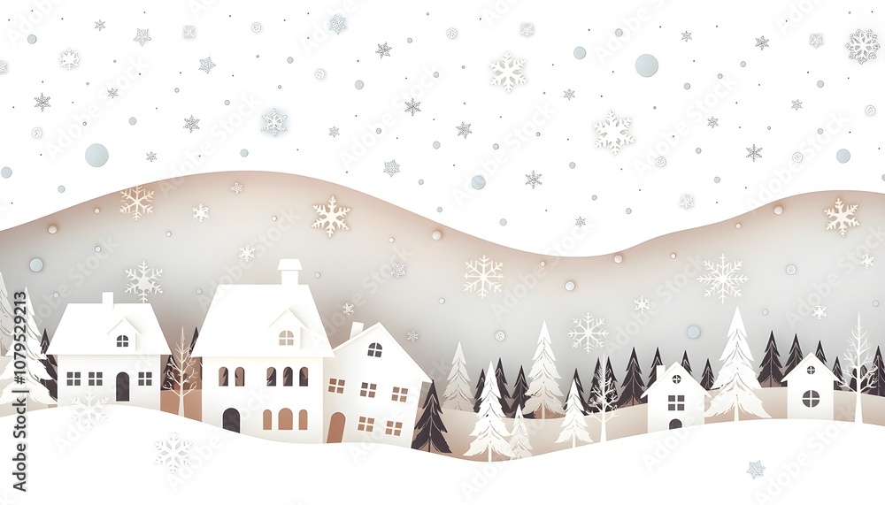 Fototapeta premium Cute snowy village in winter, christmas decoration