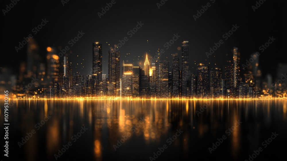 Fototapeta premium Elegant Golden Hour City Skyline with Blurred Background for Minimal Web Design, Classy High-End Firm Aesthetic