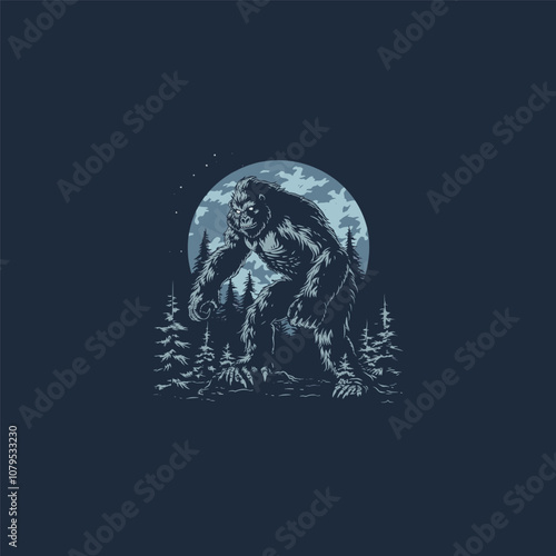 Big foot yeti in the forest logo design vector