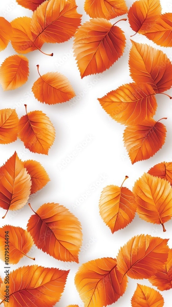 Fototapeta premium A collection of orange autumn leaves arranged on a white background.