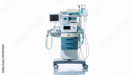 Anesthesia Machine on White Background Isolated. Full Shot of Medical Devices.