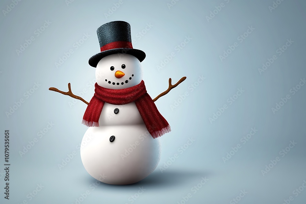 3d rendering of a cheerful snowman wearing a top hat and a red scarf, perfect for winter and christmas projects 3d rendering of a cheerful snowman wearing a top hat and a red scarf, perfect for winter and christmas projects