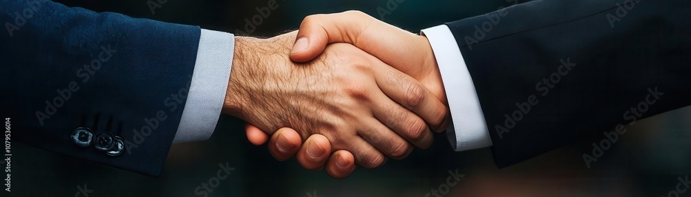 Fototapeta premium Corporate handshake with layered digital effects, symbolizing a merger transforming both companies growth trajectory