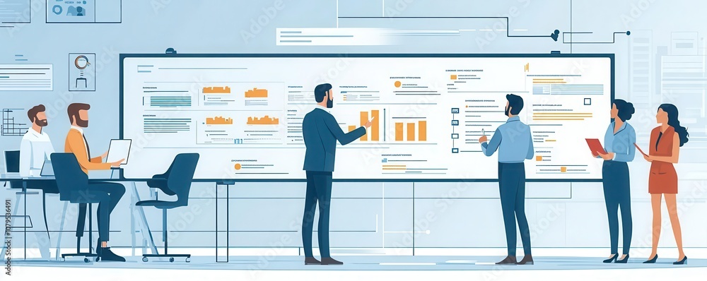 Obraz premium CEO presenting acquisition timeline and milestones to team, symbolizing organized and goaloriented strategy