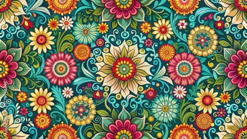 Retro floral seamless pattern with vibrant colors and intricate designs, retro, seamless, pattern, flowers, vibrant