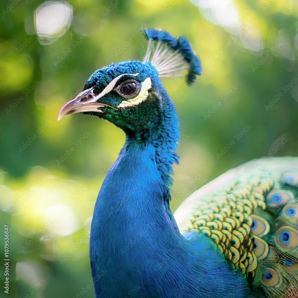 Peacock isolated with blur green bokeh background Peacock isolated with blur green bokeh background